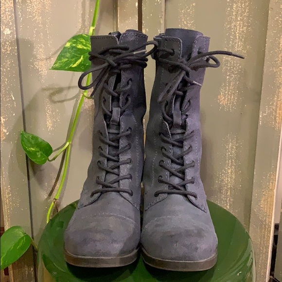 Aldo indigo blue suede lace up and zip up boots - Picture 2 of 9